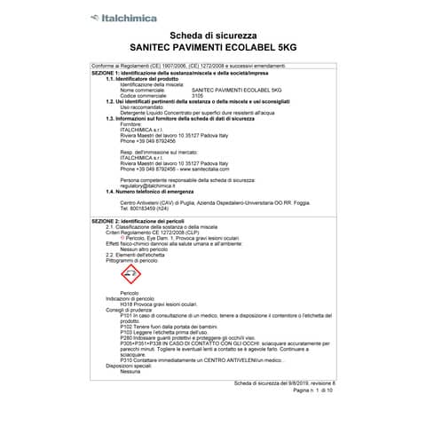 Detergente ecologico per pavimenti Sanitec Green Power 5 kg 3105